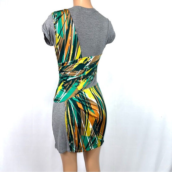 BCBG Maxazria Women’s S Bodycon Stretch Green Tide Multi Jersey Dress Short Slv - Picture 4 of 10